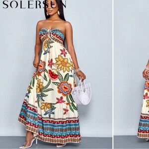 Floral Strapless Maxi Dress - Multicolor
